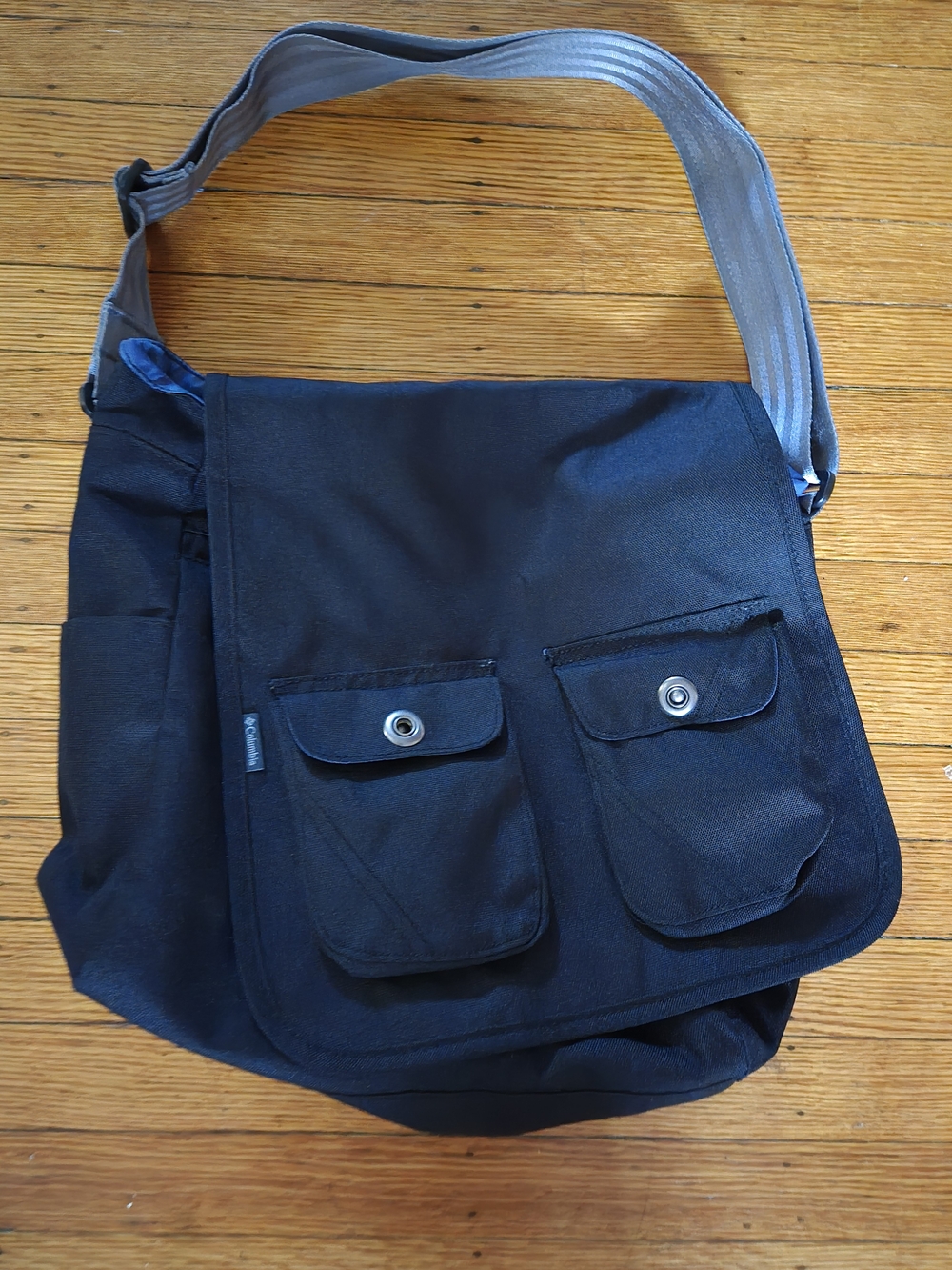 Black Canvas Messenger Bag with Gray Strap - Columbia